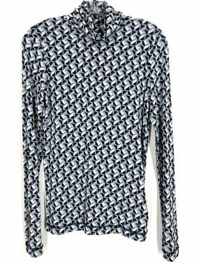 Bogner Size 4 Lt Blue/Navy Turtleneck Geometric NEW Designer Top-Long Sleeve